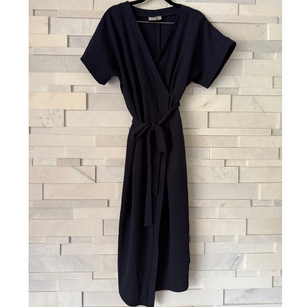 ASOS Design Navy Wrap Short Sleeve Midi Dress Corporate Office Siren Workwear 8
